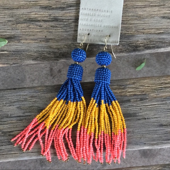 Anthropologie Jewelry - ANTHROPOLOGIE BLUE YELLOW CORAL BEADED EARRINGS